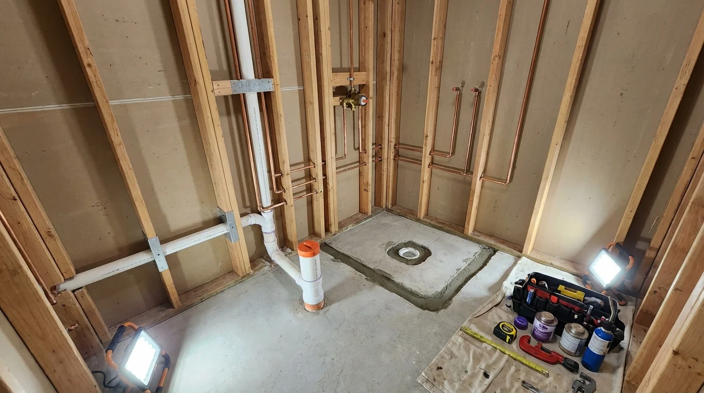 Bathroom rough-in plumbing during remodel by Johns Plumbing LLC in Haverstraw