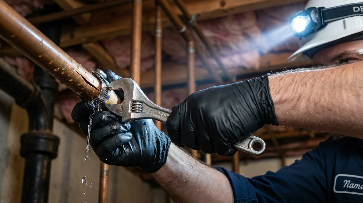 Emergency pipe clamp repair being performed by a Johns Plumbing LLC plumber in Haverstraw