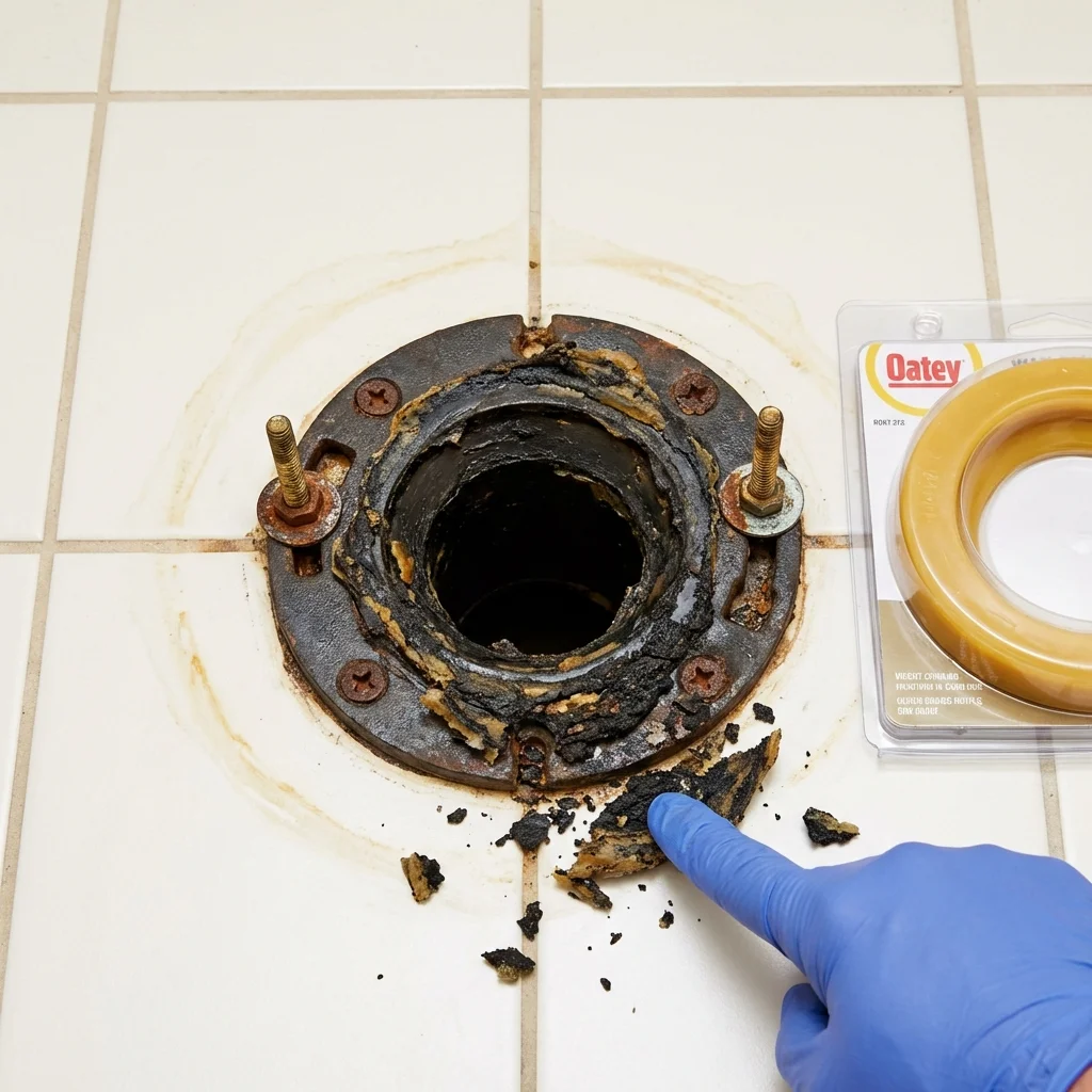 Failed wax ring showing water seepage at the base of a toilet in a Haverstraw, NY home